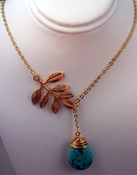 Turquoise Tear + Branch Necklace